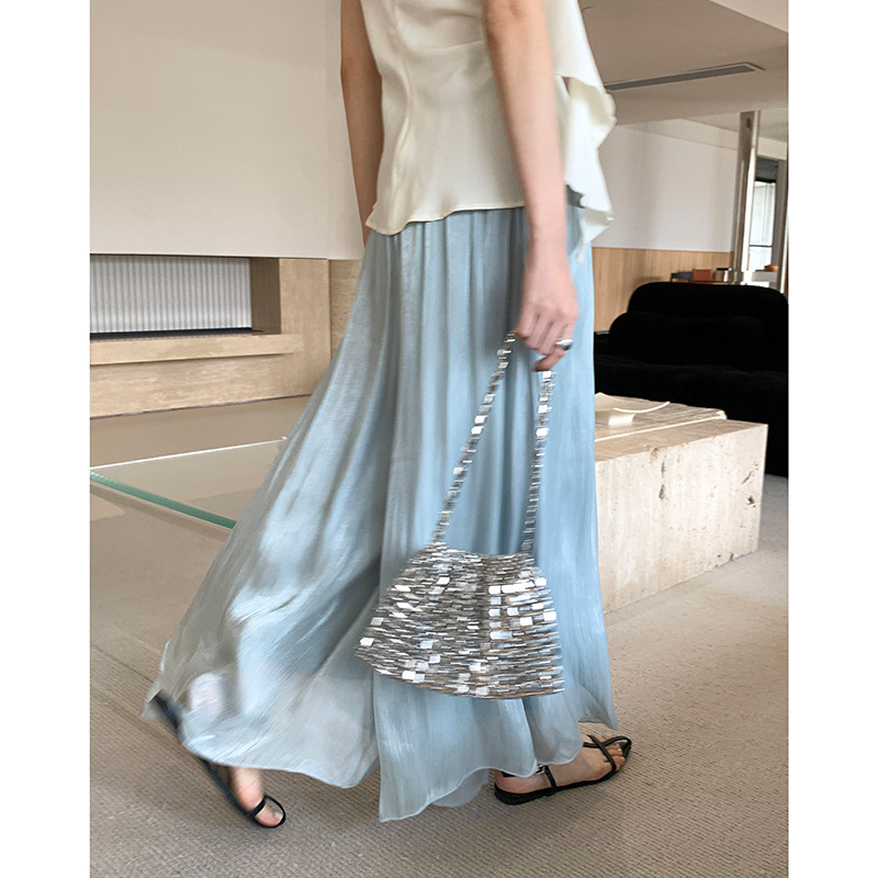 [Lreaming Breeze] Ge Ming Streamer Gauze Skirt Pants Women's Summer New High Waisted Loose Wide Leg Casual Pants X5538F