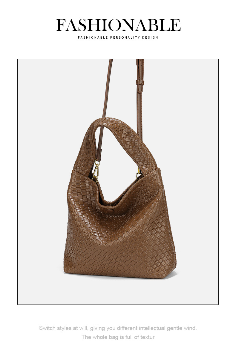Woven Texture Shoulder Bag For Women Simple Large Capacity Handbag_voghion.com