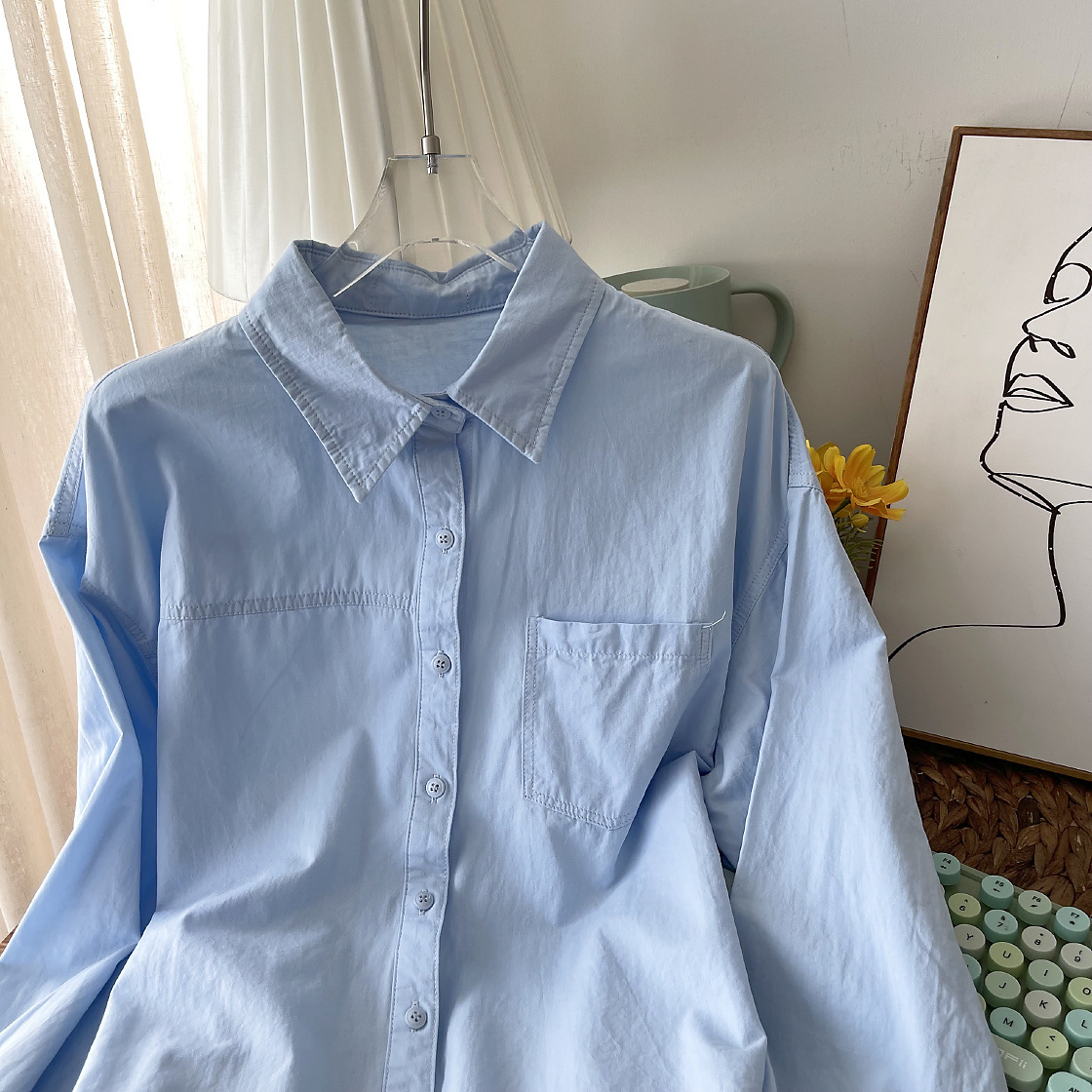 Non vedo l'ora di indossare questa bellissima maglietta velocemente. Camicia da donna coreana in tinta unita._voghion.com