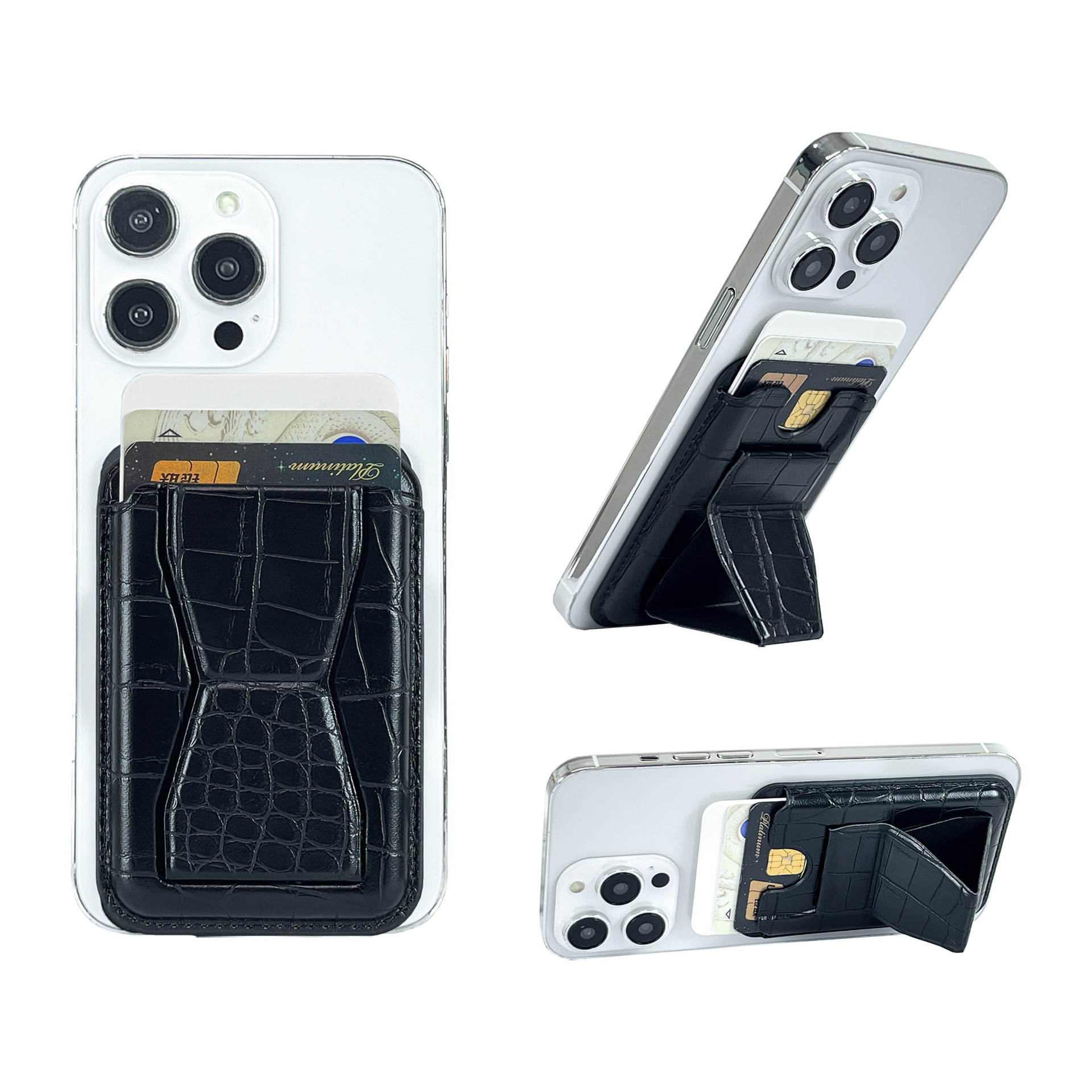 Fábrica suministro directo de suministro de productos in situ transfronterizo soporte de teléfono móvil bolsas de tarjetas de cuero PU bolsas de tarjetas de soporte estilo pegado