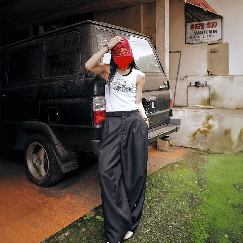 In Stock! 2026 Spring New Buckle-Belted Trousers, Retro Loose Casual Long Pants, Black Straight-Leg Pants for Women In Stock! 2026 Spring New Buckle-Belted Trousers, Retro Loose Casual Long Pants, Black Straight-Leg Pants for Women