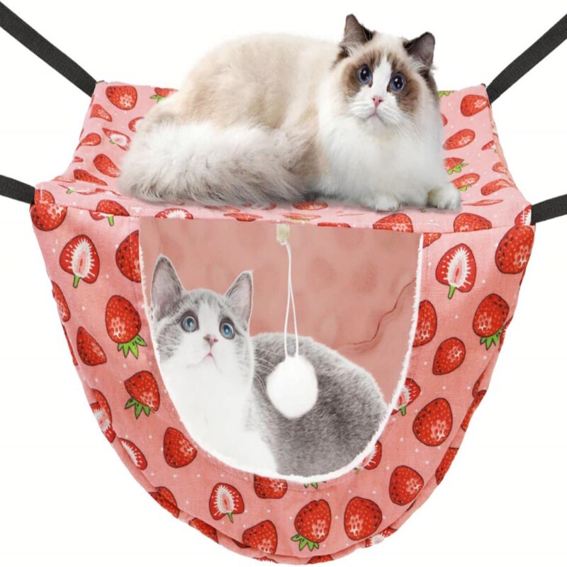 Double-Layer Design Cat Hammock Nest with Fleece Lining, Windproof and Warm, Comes with a Cat Toy Ball