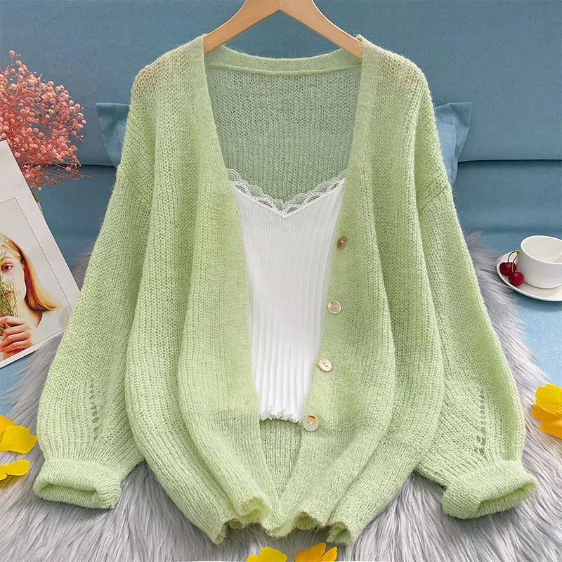 Early Autumn Cardigan Lazy Style Solid Color Outer Shawl Coat Knitted Cardigan Thin Air-conditioning Shirt Women's Top Trendy Outer Wear