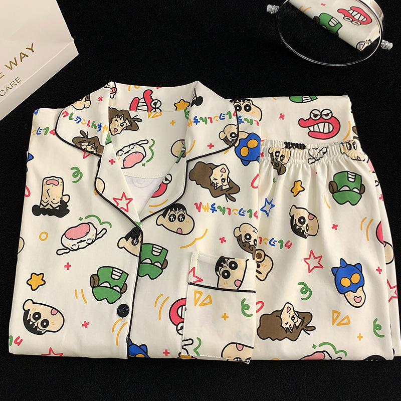 Japanese-Style Ins Cartoon Crayon Shin-Chan Pajamas Women's Long-Sleeve Long-Pants Two-Piece Set Men's Plus-Size Couple Loungewear