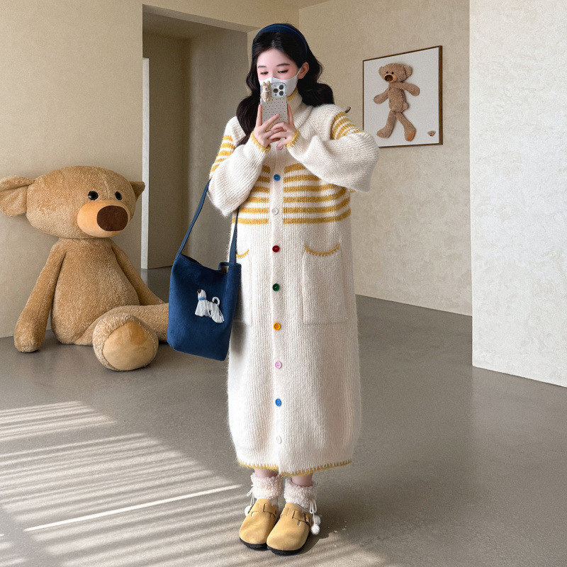现货2025秋冬孕妇裙彩色扣子孕妈宽松针织长款孕妇连衣裙|undefined