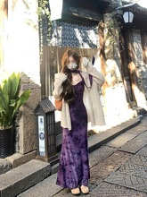 设计感镂空针织开衫长袖毛衣秋季气质鱼尾吊带连衣裙女两件套