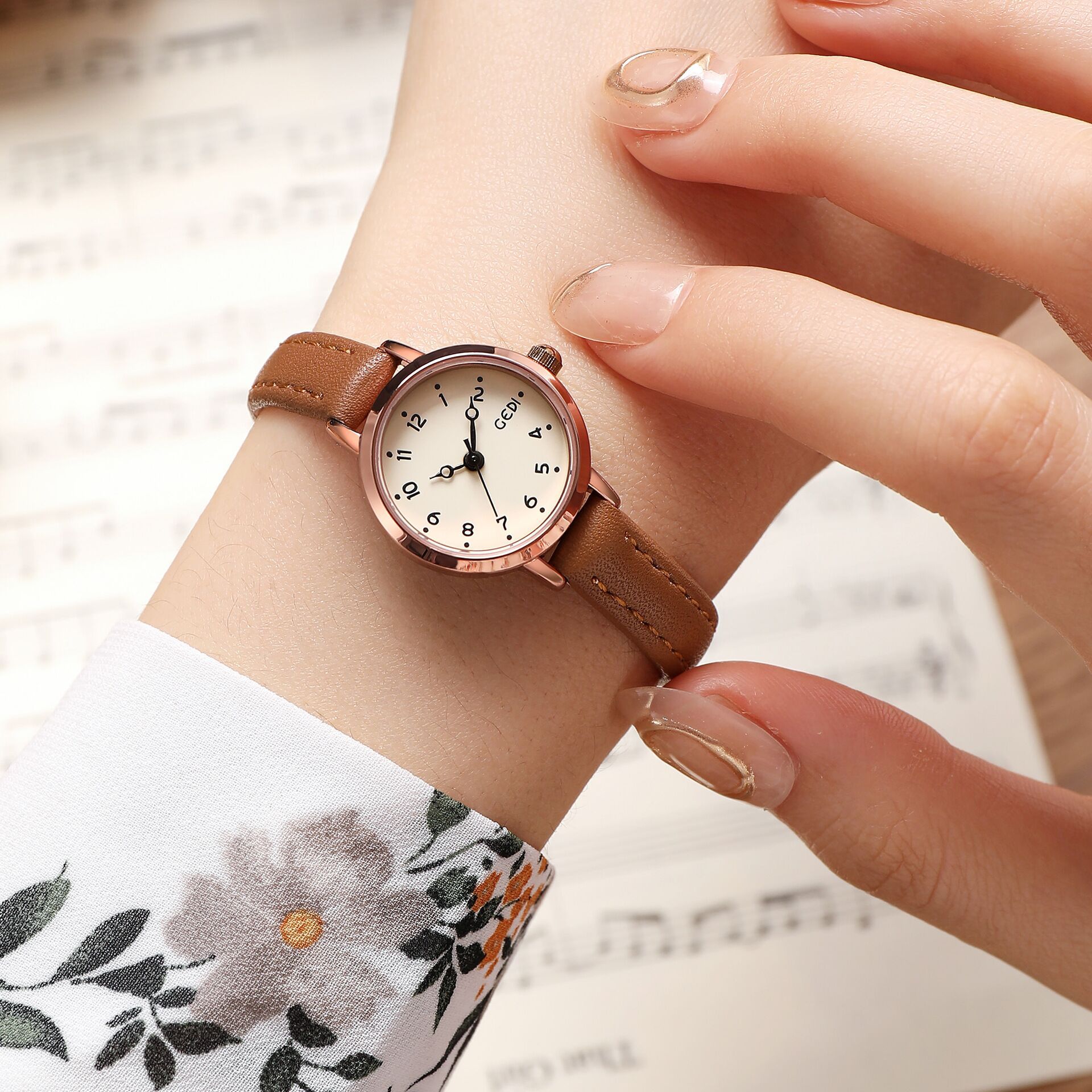 GEDI small Gedi dial, niche, light luxury, simple digital, student waterproof casual belt, women's watch_voghion.com