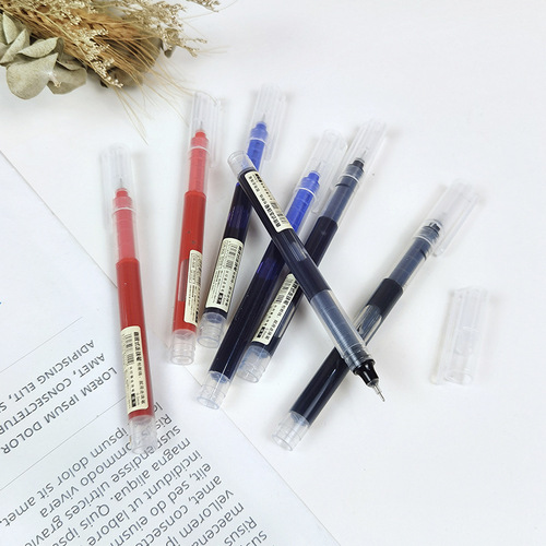 Black and red straight liquid ballpoint pen large capacity water-based liquid quick-drying needle gel pen student office signature pen wholesale