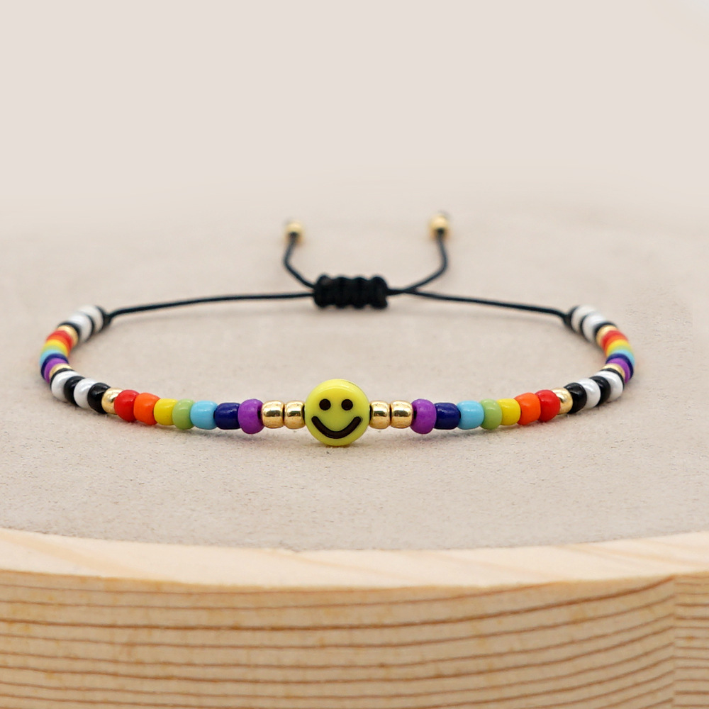1 Piece Quantity 1 Piece Bohemian Multicolor Smile Face Beaded Glass Rope Tassel Women's Bracelets