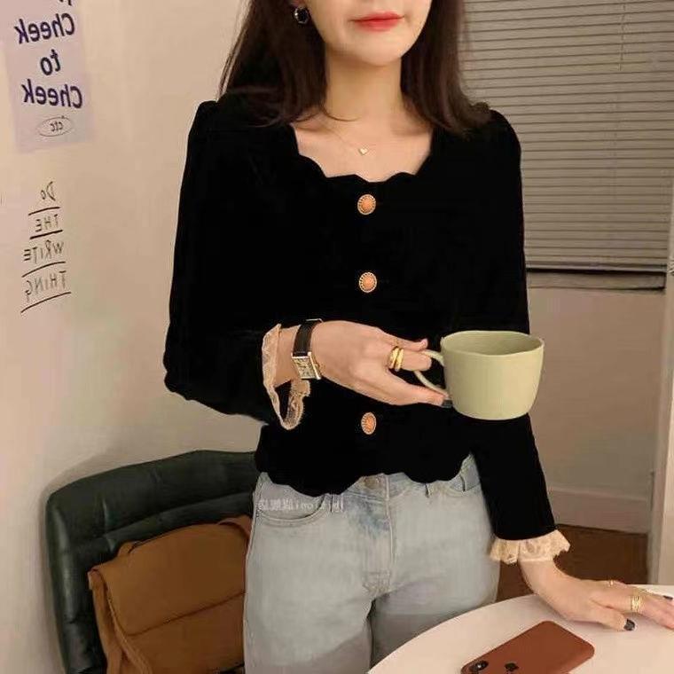 French Style Chanel Style Short Coat Women's High Waist Court Vintage Velvet Top Design Niche Thickened Shirt French Style Chanel Style Short Coat Women's High Waist Court Vintage Velvet Top Design Niche Thickened Shirt