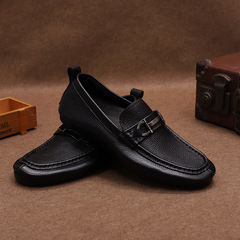 Men's Summer Autumn New First Layer Calfskin Latex Cushioned Bean Shoes, Soft Comfortable, Dry and Breathable, Casual Low-Top Flat Sole Single Shoes