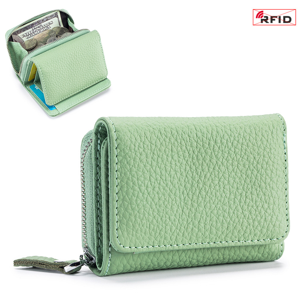 Billetera Plegable con Protección RFID de Cuero Genuino con Bloqueo Antirrobo para Uso Diario
