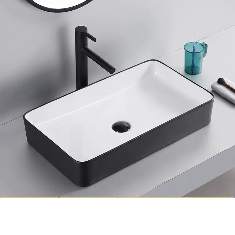 Nórdico lavabo de cerámica mesa cuadrada cuenca simple baño blanco y negro de estilo europeo Cuenca del lavabo artístico