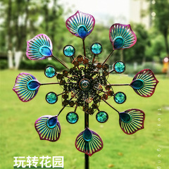 新商品園芸金属置物爆発金孔雀尾プラグイン風車庭花園田園装飾鉄芸風車