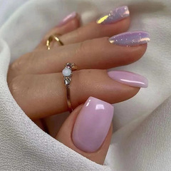 Short-style taro purple gentle girl beauty nails with iridescent shimmer powder fake nails, European and American Instagram style finished nail art