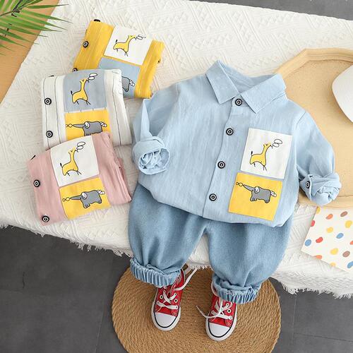 Commodore Children's Clothing  Autumn New Arrival Boys' Shirt and Long Sleeve Set, Baby Boy Casual Denim Pants Two-Piece Set