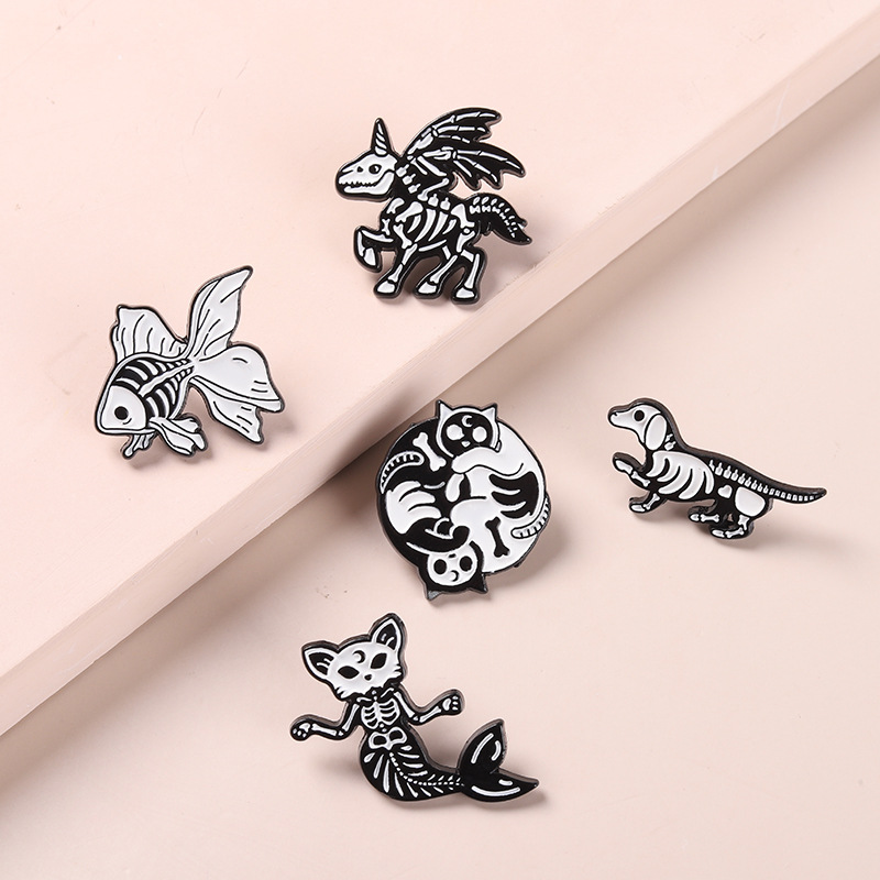 European And American New Alloy Animal Brooch Creative Cartoon Dinosaur Skull Mermaid Ghost Shape Paint Brooch display picture 6