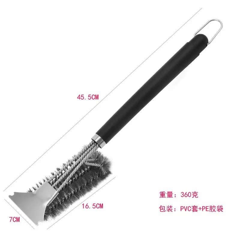 跨境烧烤刷清洁刷不锈钢钢丝刷油刷烧烤架烤炉烤网清洁三头带刮刀|undefined