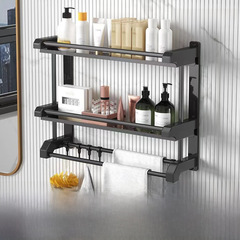 Stainless steel hole-free towel rack bathroom shelf organizer bathroom bath towel rack washroom kitchen tray wall-mounted rack