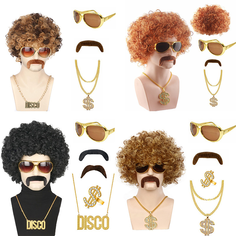 Amazon's Best-Selling Halloween Wig 70S and 80S Punk Dress Curly Wig European and American Men's Rock Hair