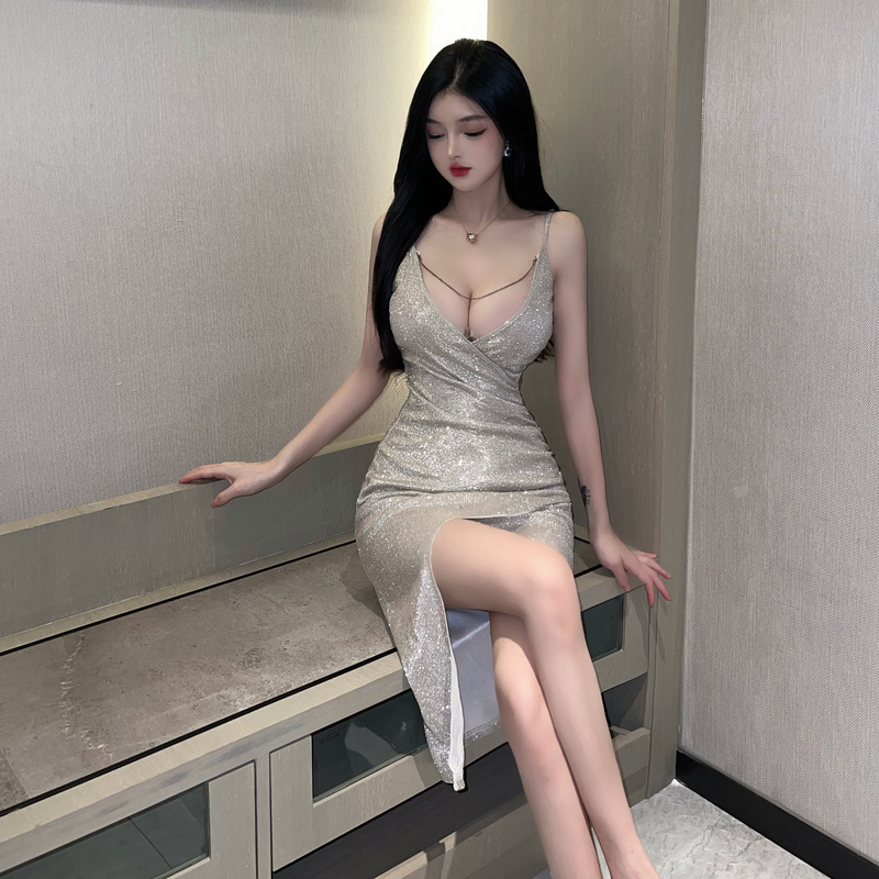 Si Qing Sexy Lingerie Birthday Dinner Dress Pure Desire Temptation High-Quality Shiny Starry Sky Dress for Women 3688