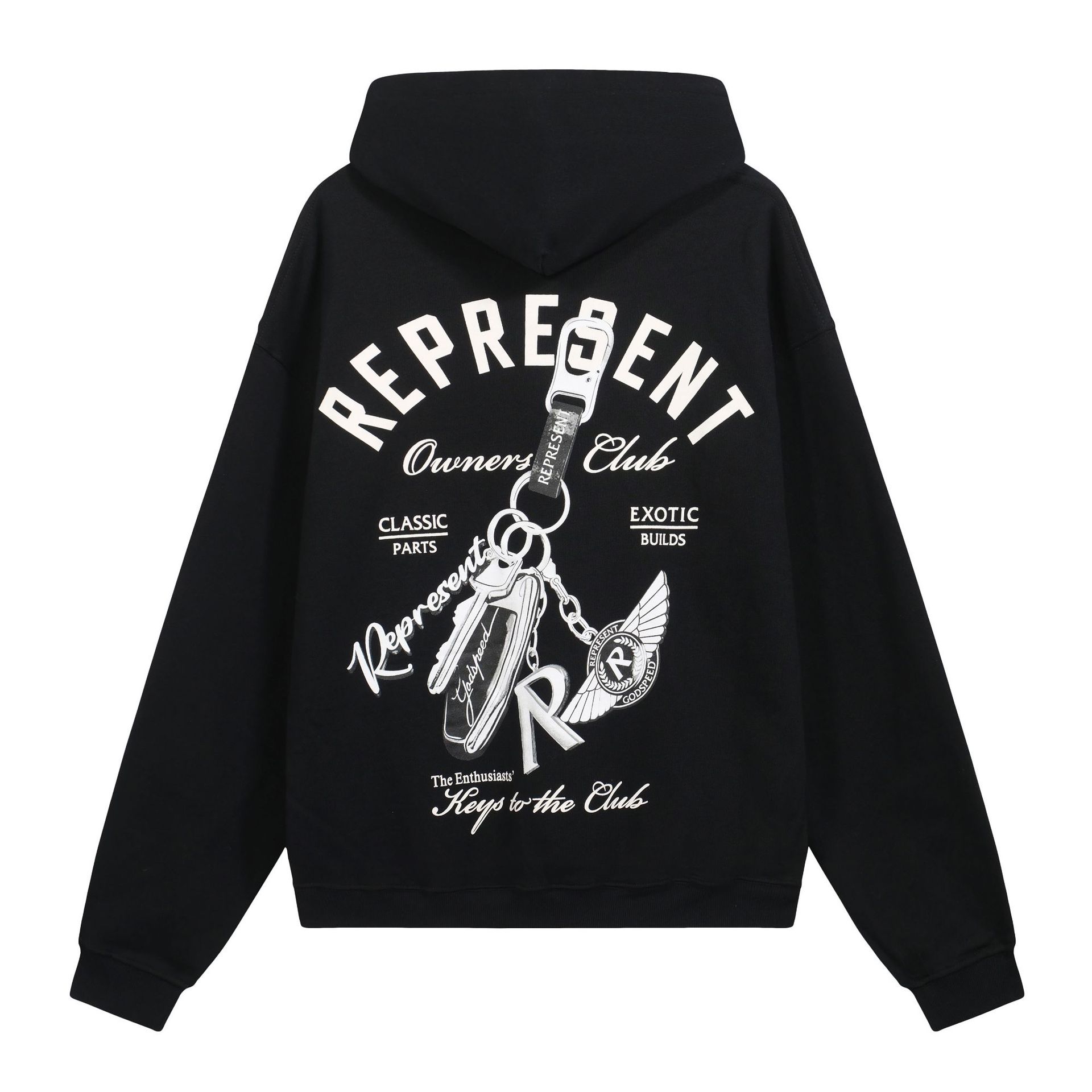 High Street REPRESENT llavero del club de autos retro americano suéter con capucha con estampado en inglés