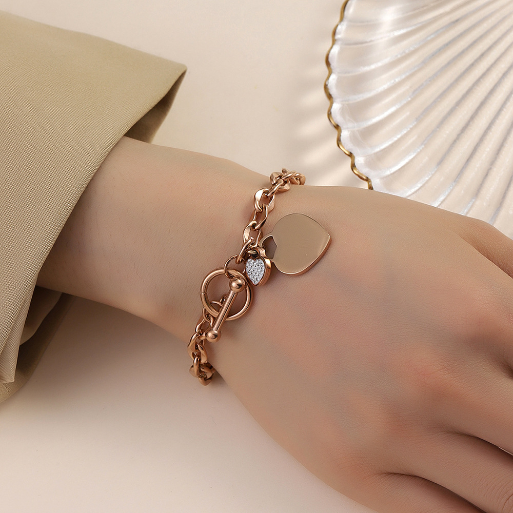 Fashion Round Heart Shape Titanium Steel Bracelets Inlay Zircon Stainless Steel Bracelets