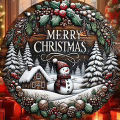 現物クリスマス楽しい木製ペンダント雪だるま山小屋模様冬クリスマスプレゼント家石版ドア装飾
