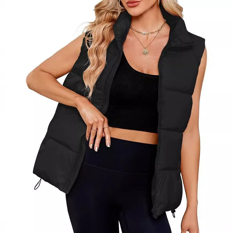 European and American Cross-Border Amazon Women's Clothing Autumn and Winter Sleeveless Cotton Jacket Stand Collar Warm down Cotton Vest Thickened Vest Coat