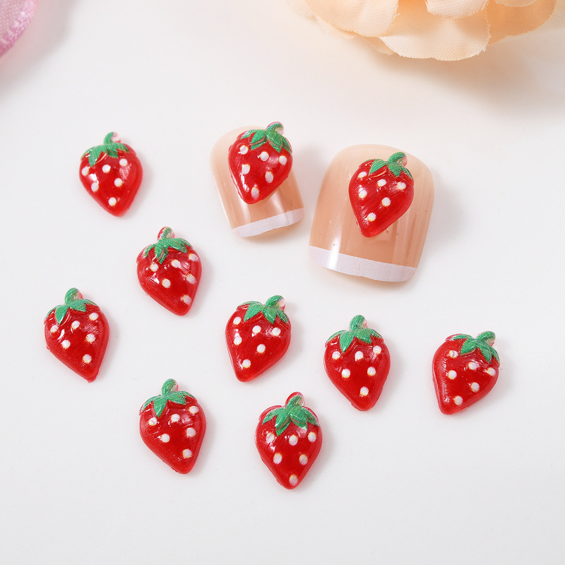 Cross-border strawberry nail accessories cute three-dimensional cartoon printing painted resin fruit nail accessories wholesale
