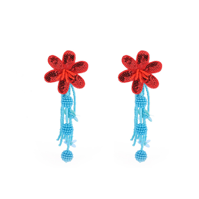 Handmade Rice Beads Tassel Bohemian Rice Beads Flower Earrings display picture 1