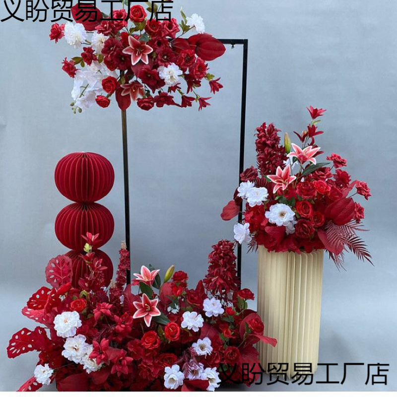 婚庆地排花红色中式订婚宴布置婚礼堂舞台路引花婚庆绢花排仿真花|undefined