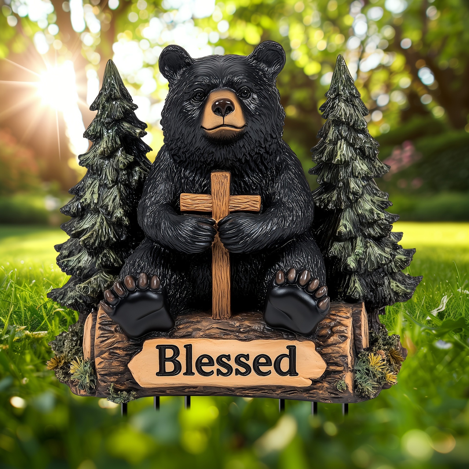 Charming Black Bear Garden Stake Acrylic Flower Pot Decor For Lawn_voghion.com