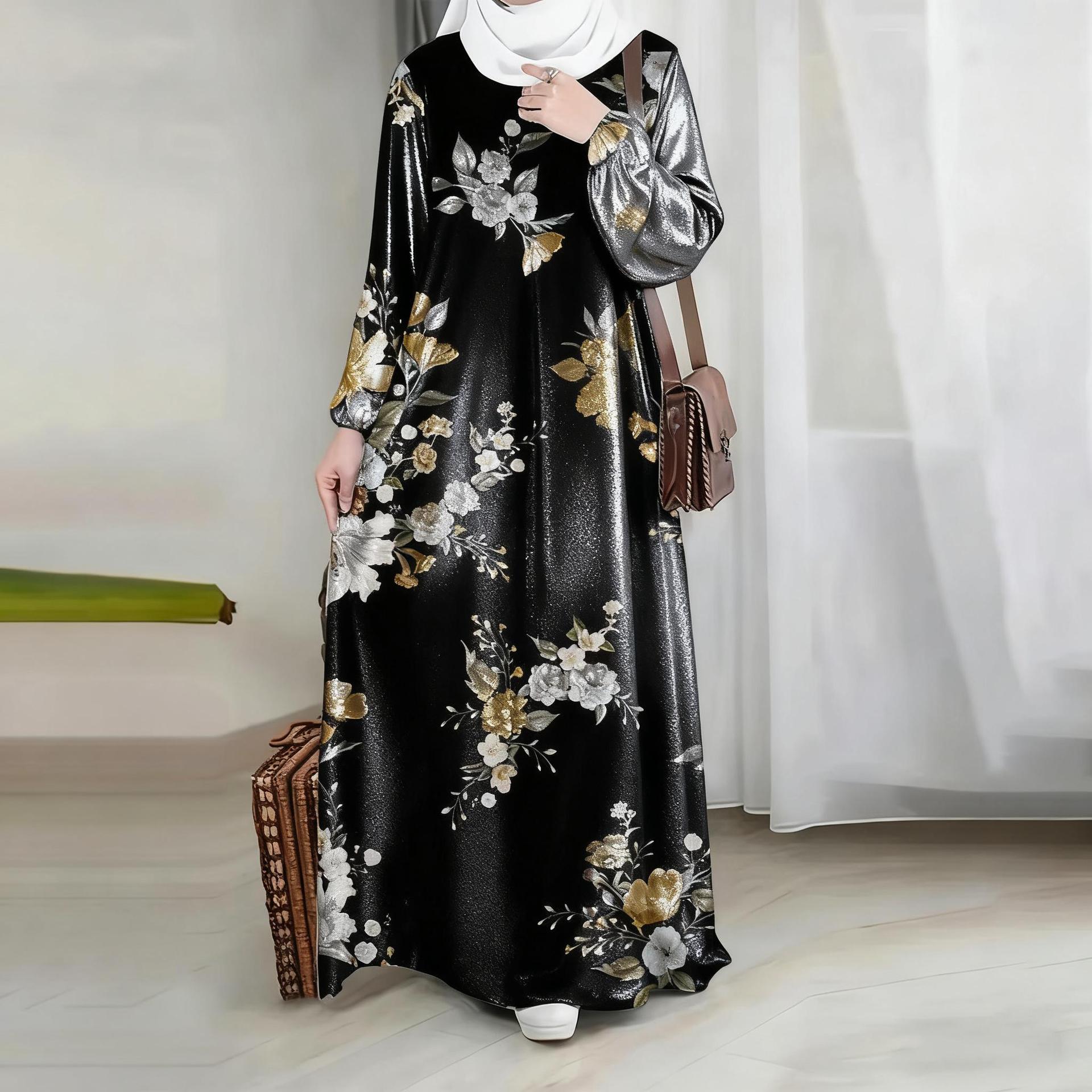 Boho maxiklänning för damer etniskt tryck lös passform långärmad_voghion.com