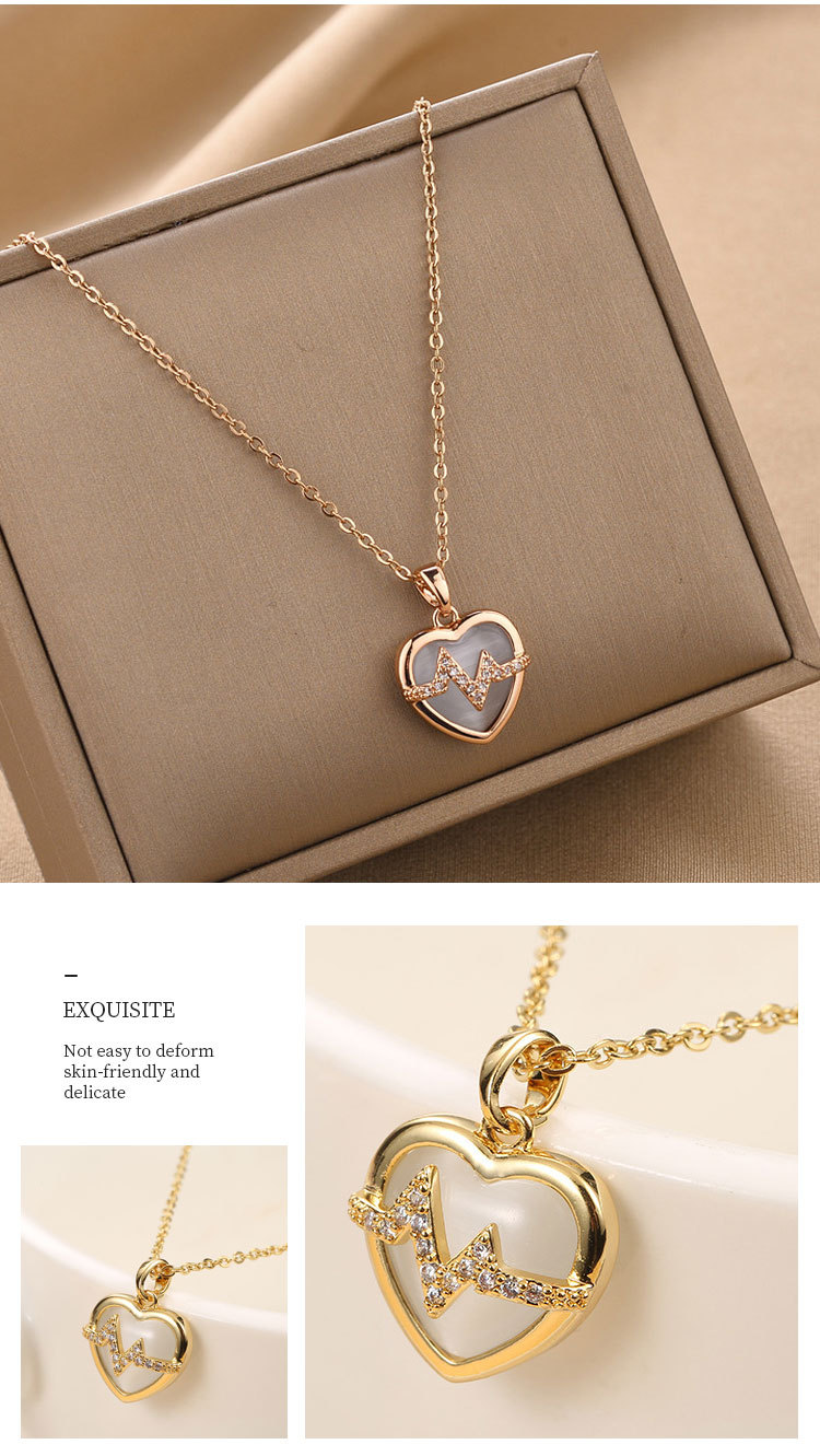 Fashion Heart Shape Titanium Steel Plating Inlay Rhinestones Pendant Necklace 1 Piece