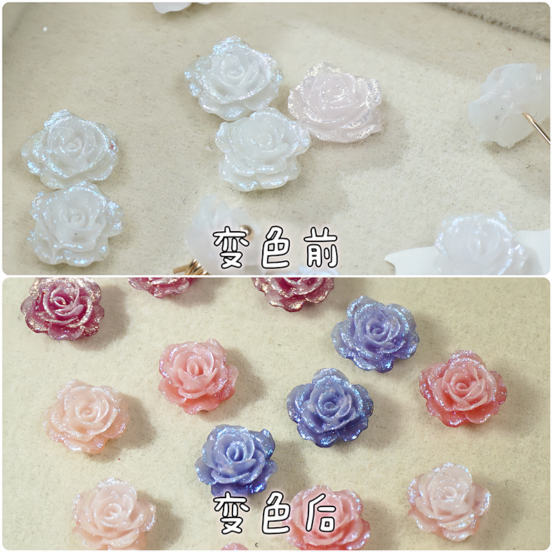 穴のない細いキラキラの柔らかいゴムの花の光はバラの花の片面の彫刻のdiyの手作りの数珠のネイルの携帯電話のケースの材料を変えます。