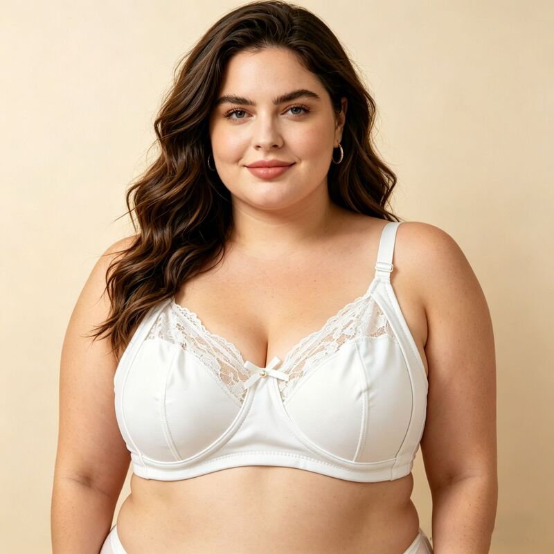 Popular Plus-Size Ultra-Thin Women's Bra with Sexy Lace Splicing, Push-Up, Wireless, Large Cup, Adjustable Bra