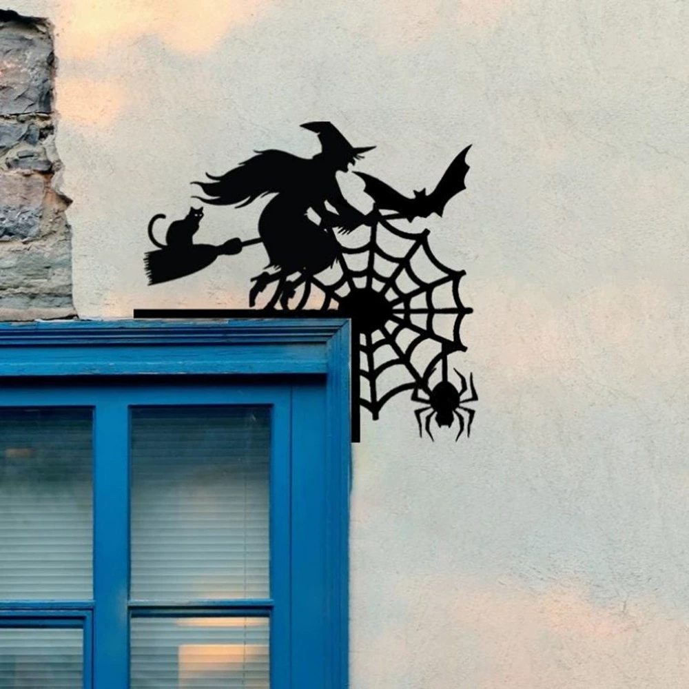 Мультяшная ведьма, украшение для угла двери, железное искусство, милая паутина, дверная рама, угловое украшение, креативное черное украшение на стену