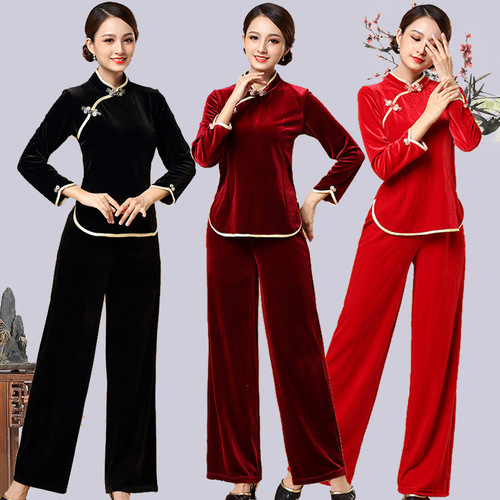 Autumn/Winter Square Dance Outfit Set: Elegant, Chic Cheongsam-Style Costume with a Unique Design—Perfect for Team Performances, Available in Two Pieces