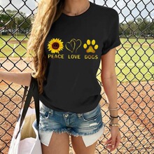 ���QPeace Love Dogs ��ĸӡ��Ůʽ����A�IŮʿ�r�� T ������