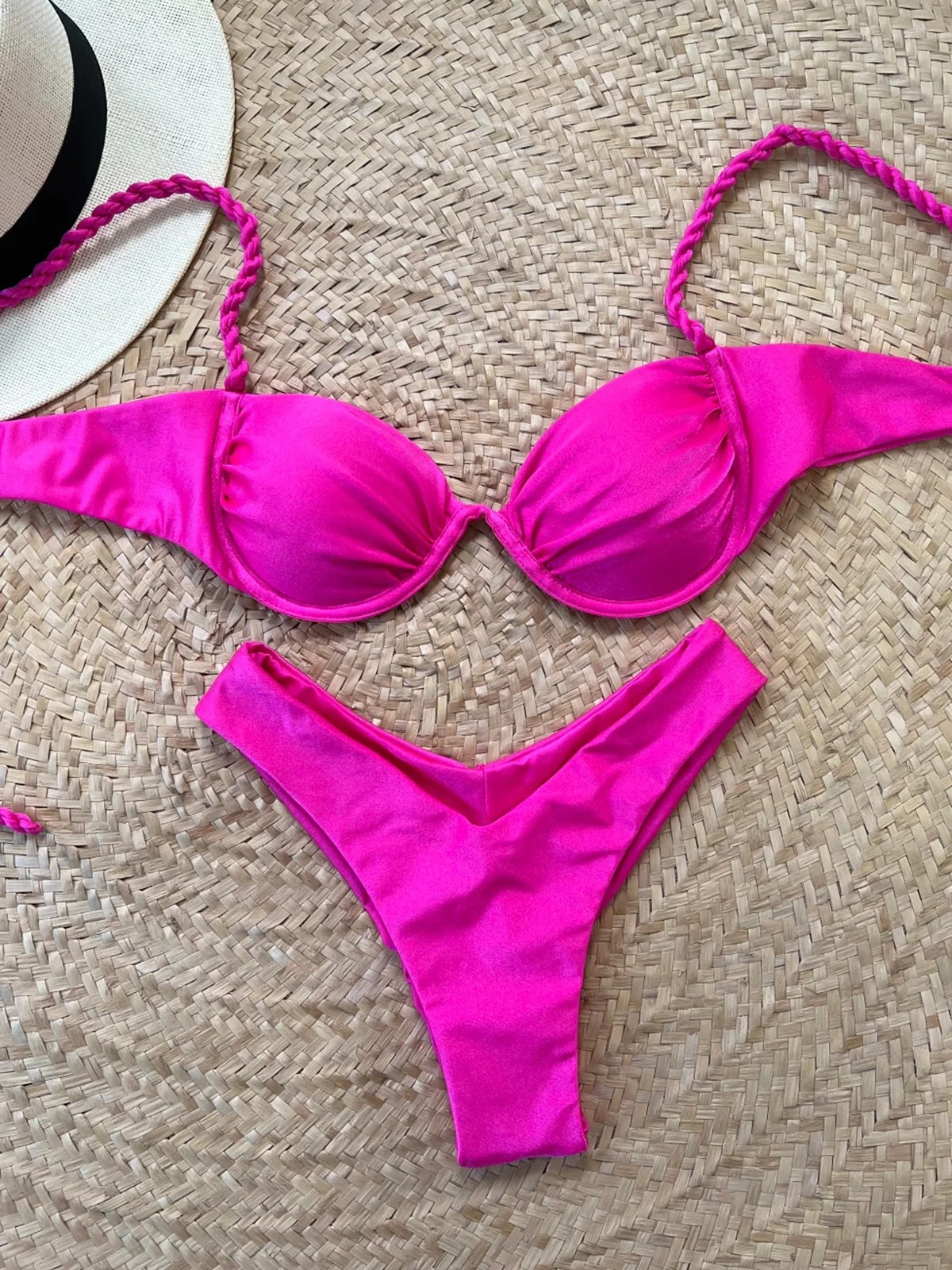 Women's Solid Color 2 Pieces Set Bikinis Swimwear display picture 5