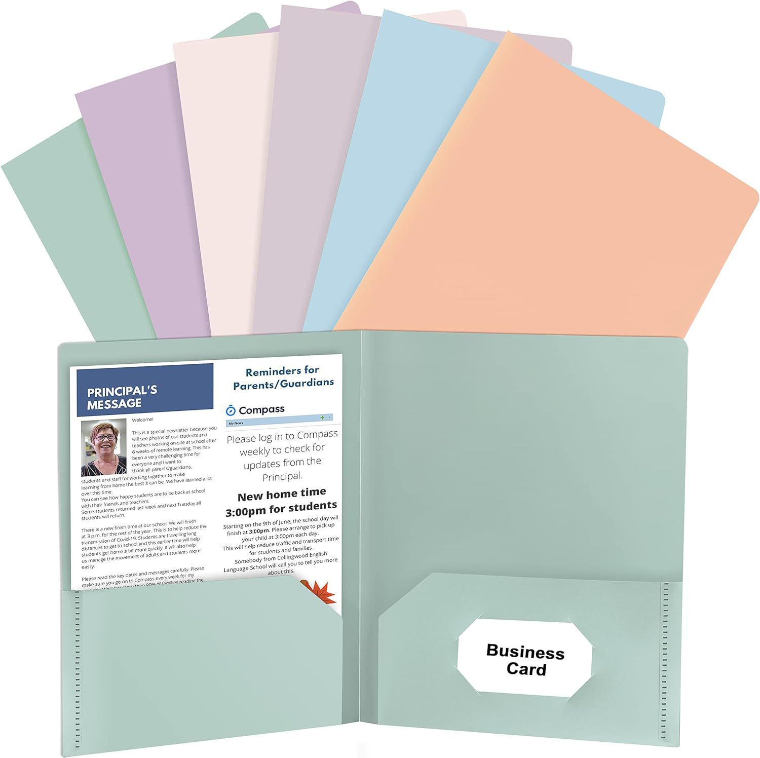 跨境热销Folders with Pockets马卡龙色PP收纳双插文件夹资料收纳