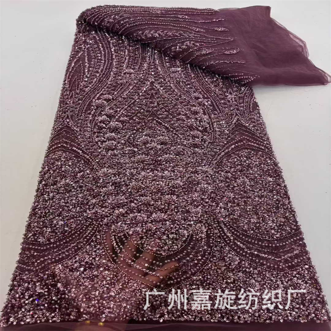 Nuevo tipo de gran flor de malla de industria pesada bordado tubo de cuentas vestido de boda vestido de tela de encaje cuentas de encaje francés image 7