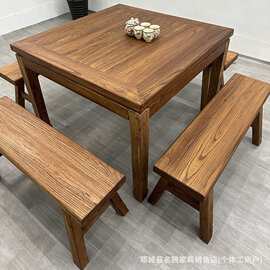 老榆木桌子仿古八仙桌风化老门板吃饭桌实木餐桌家用方形麻将桌子