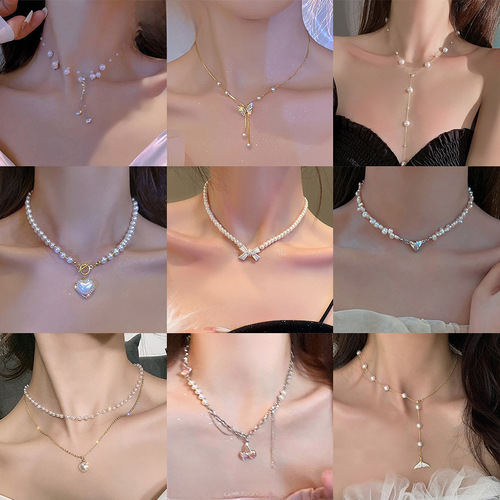 French vintage pearl fringe necklace for women, lightweight luxury temperament, high-end sense, choker chain, niche design, accessory chain