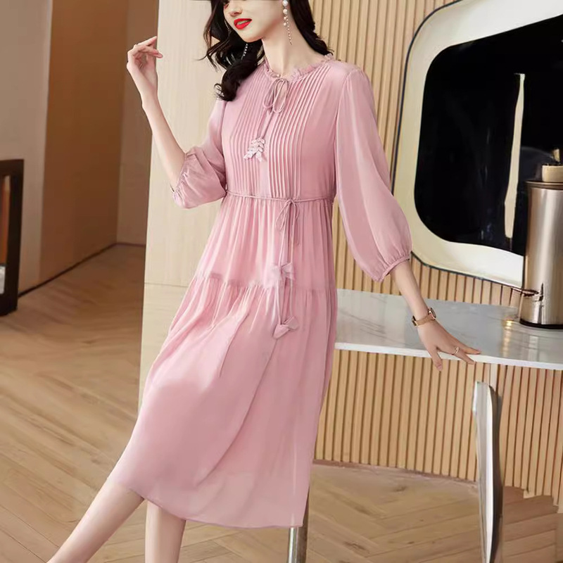 Brand Export Wholesale Mulberry Silk Dress Women's Summer 2025 New Three-Quarter Sleeve French Large Size Loose Silk Skirt