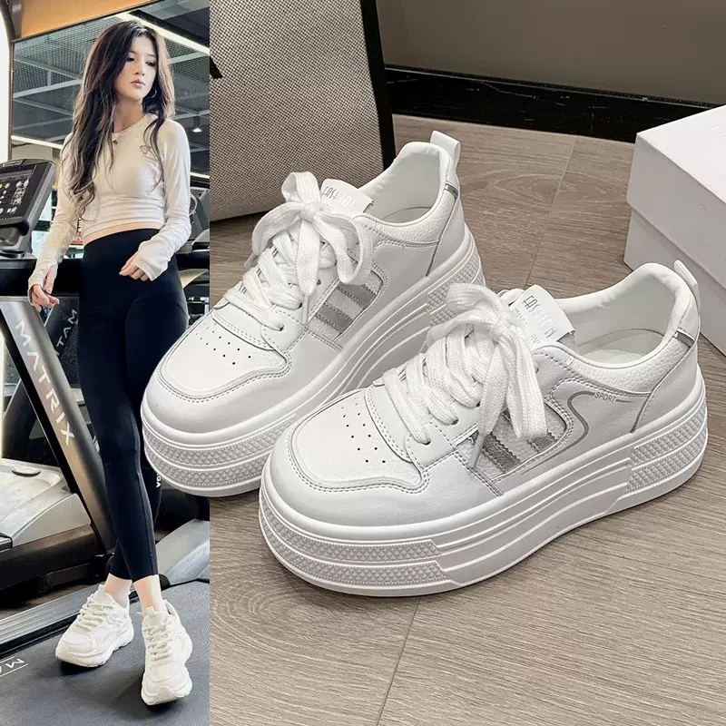 小白鞋女2025年春季新款内增高厚底百搭运动休闲小个子皮面板鞋潮