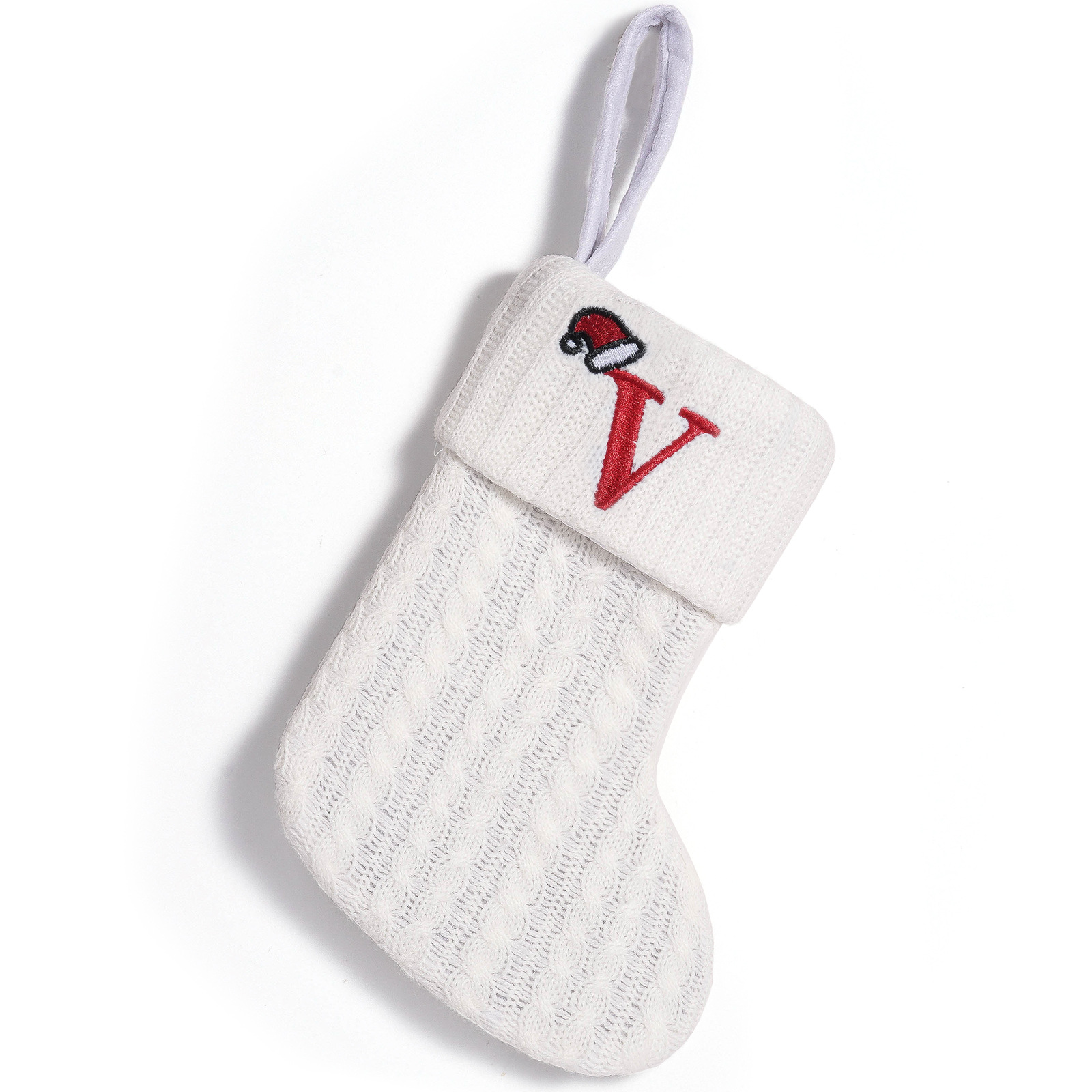 Cross-border blanco de punto de Navidad calcetines bolsas de regalo de Navidad decoración de letras creativas bordadas ventanas colgantes de regalo