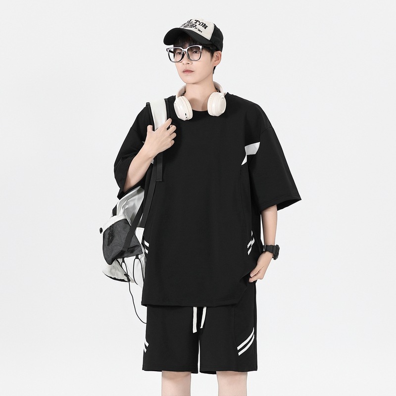 Ropa de clase deportiva logotipo personalizado verano joven hombre moda deportes sueltos cuello redondo pantalones cortos de manga corta traje hombre