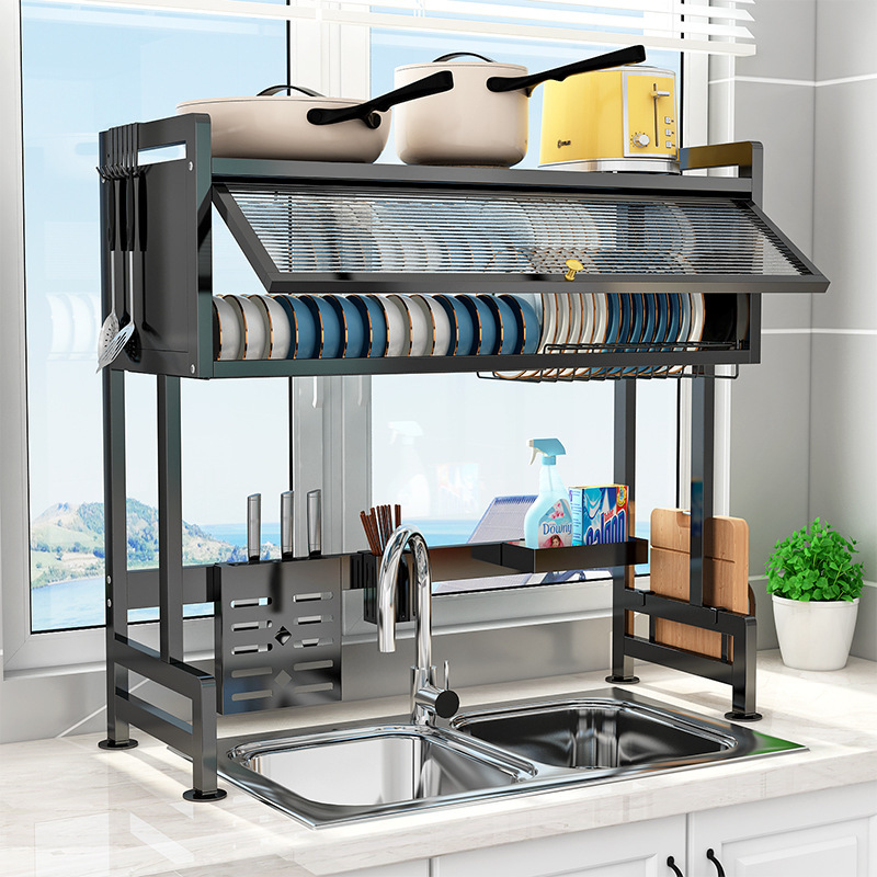 Estante de almacenamiento de fregadero de cocina estante de almacenamiento de platos a prueba de polvo estante de drenaje de agua multifuncional piscina simple estante de almacenamiento de armario